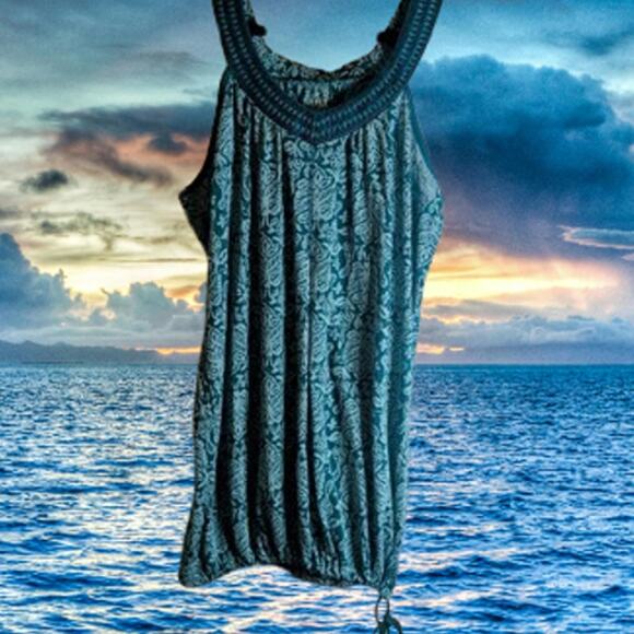 A.N.A. large lightweight sleeveless blue cotton blend draw string woman's blouse - Picture 1 of 1